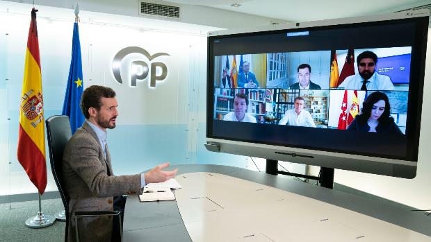 Pablo Casado se ha reunido hoy con los barones del PP por videoconferencia