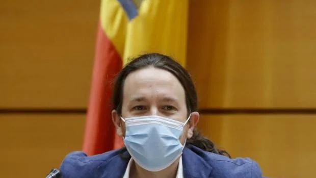 El vicepresidente segundo del Gobierno, Pablo Iglesias, con mascarilla en el Senado