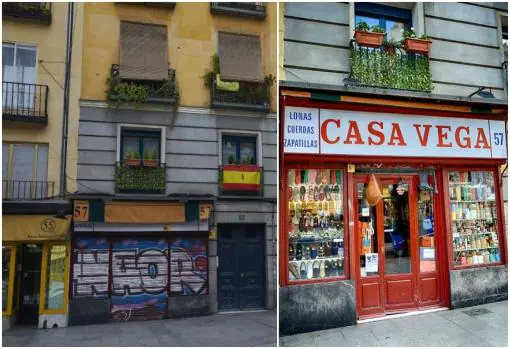 A la izquierda, el local de Casa Vega cerrado. Al lado, imagen de archivo de su fachada, en la calle de Toledo 57