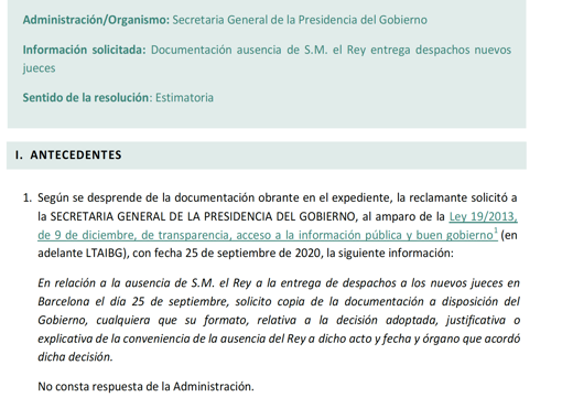 Resolución estimatoria del CTBG a la solicitud de información de ABC