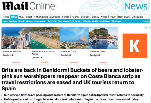 Reportaje en el Daily Mail Online sobre el retorno del turismo británico a Benidorm