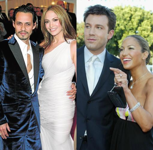 A la izquierda Jennifer Lopez con Marc Anthony, y a la derecha con Ben Affleck