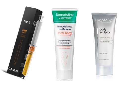 From left to right: Sepai V6.4 Booster Firming Pro (€ 69); Somatoline Total Body Gel firming body cream (€ 26.27); Casmara Body Sculptor 3-in-1 Firming Cream (€ 39.78).