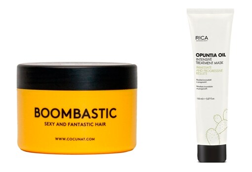 From left to right: Cocunat Boombastic ultra-nourishing mask (€ 34.95);  Rich Opuntia Oil Mask hair mask (€ 35).