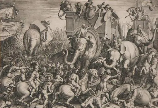 Grabado de la Batalla de Zama, de Cornelis Cort (1567).