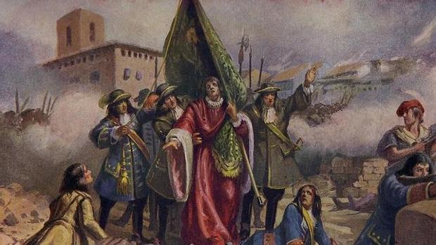 Representación pictórica de Rafael Casanova en la defensa de Barcelona