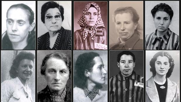 Fotografías de algunas mujeres deportadas a Ravensbrück. La mujer que aparece de perfil en una posición central de la fila de abajo, es Mercedes Núñez Targa - Asociación Amical de Ravensbrück