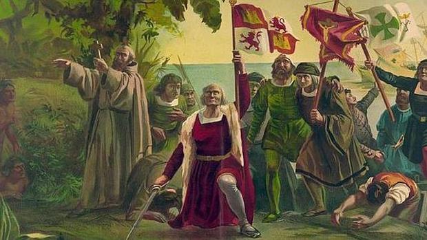 Pintura de la llegada de Cristóbal Colón a América en 1492