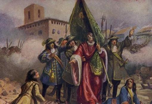 Representación pictórica de Rafael Casanova en la defensa de Barcelona