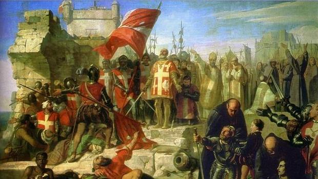 La Valette y sus caballeros dan gracias a Dios tras la retirada otomana, cuadro de Charles-Philippe Lariviére