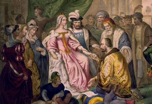 Cristóbal Colón ante los Reyes Católicos en la corte de Barcelona.