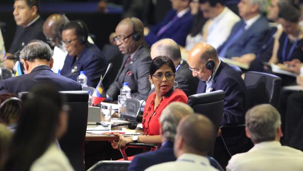 La canciller venezolana, Delcy Rodríguez, en el plenario de la Asamblea de la OEA