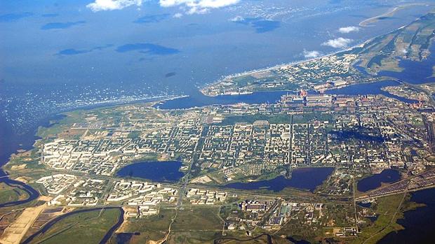 Vista aérea de la localidad de Severodvinsk, en la costa del mar Blanco (norte de Rusia)