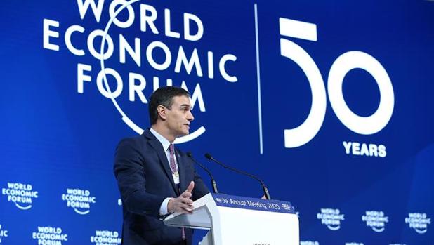 El presidente del Gobierno, Pedro Sánchez durante su intervención en el Foro Económico Mundial, en Davos