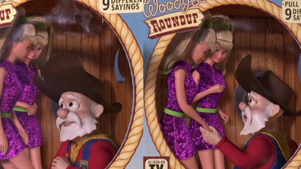 El Oloroso Pete habla con las muñecas Barbie en la escena que Pixar ha decidido borrar del DVD de Toy Story 2