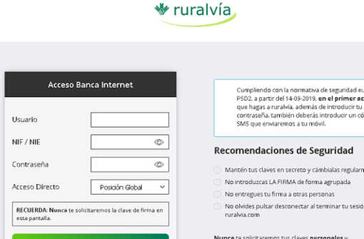 Página web maliciosa que se hace pasar por la oficial de Caja Rural