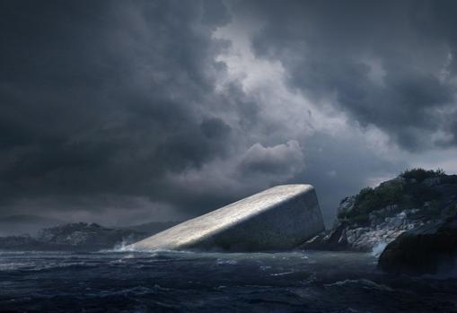 Aspecto que tendrá el búnker de hormigón, hundido en la costa de Noruega